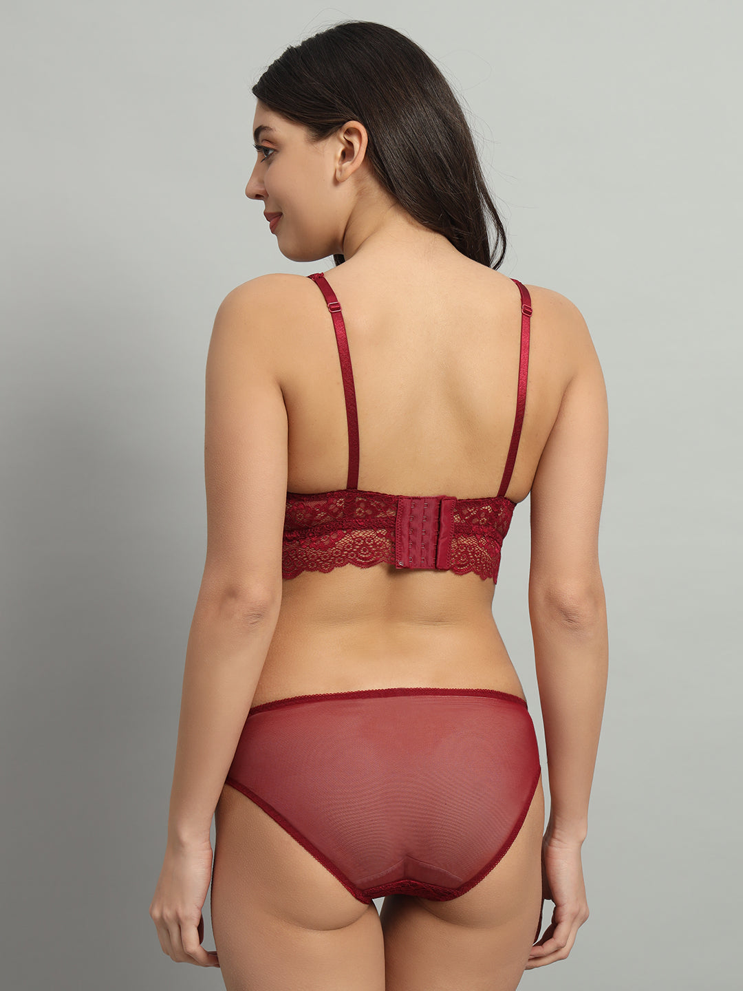 REVOUE Front Wide Lingerie Set Burgundy Color