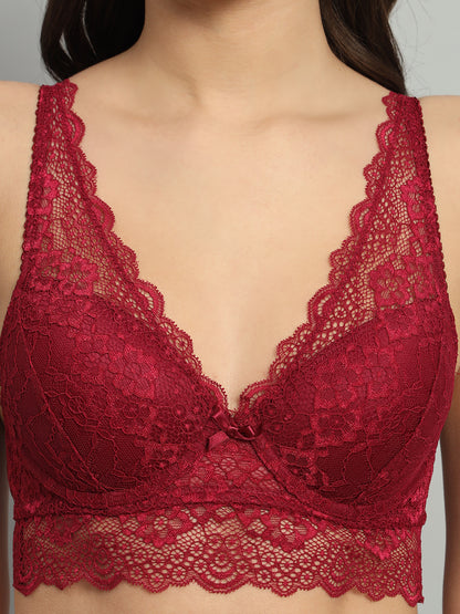 REVOUE Front Wide Lingerie Set Burgundy Color