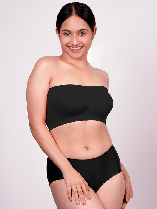 REVOUE Black Tube Bra & REVOUE Seamless Black Hipster Panty Combo