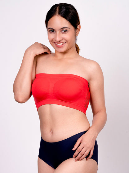 REVOUE Red Tube Bra & REVOUE Seamless Navy Blue Hipster Panty Combo