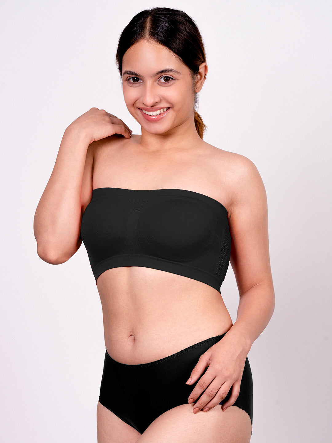 REVOUE Black Tube Bra & REVOUE Seamless Black Hipster Panty Combo