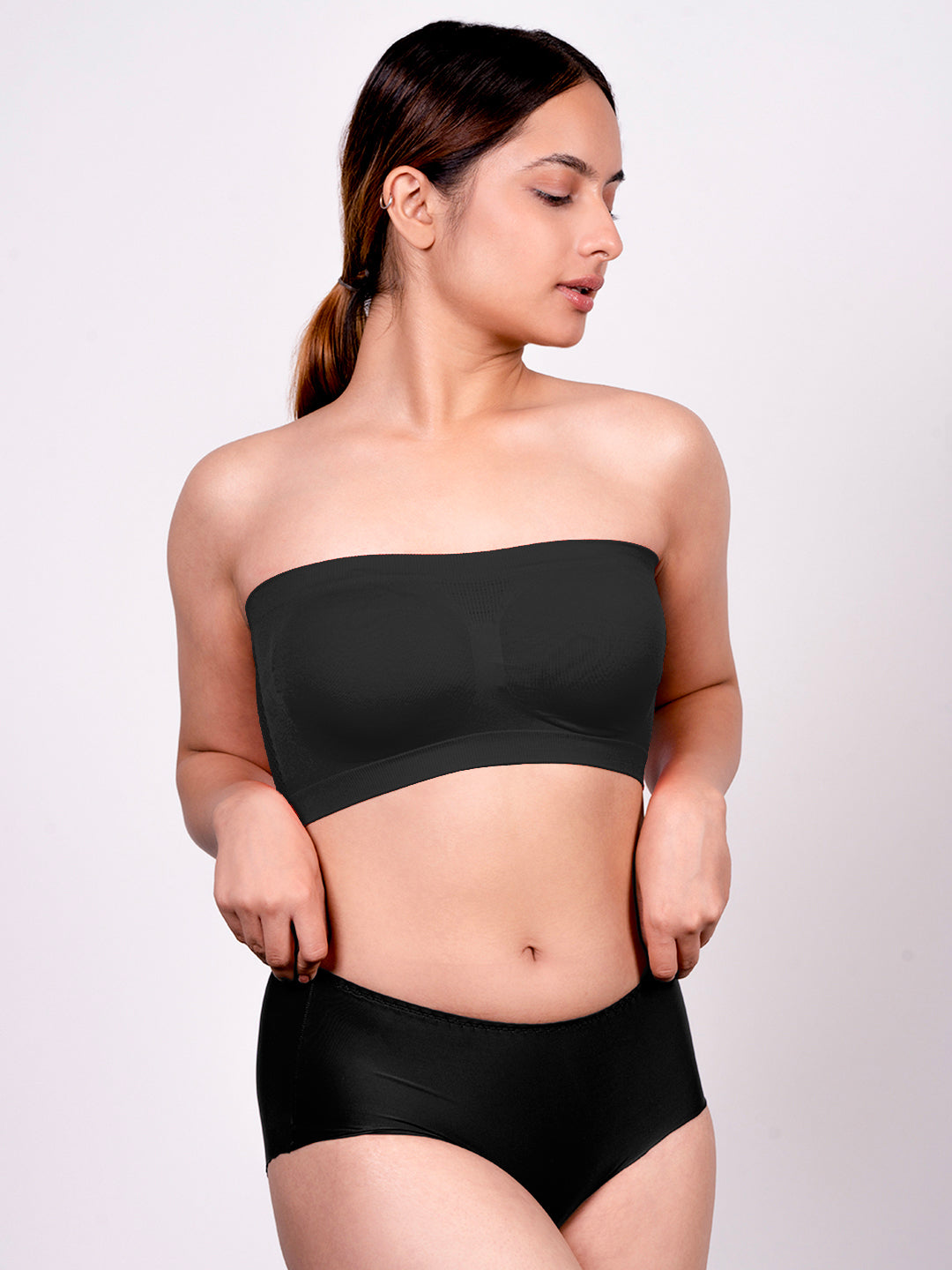 REVOUE Black Tube Bra & REVOUE Seamless Black Hipster Panty Combo