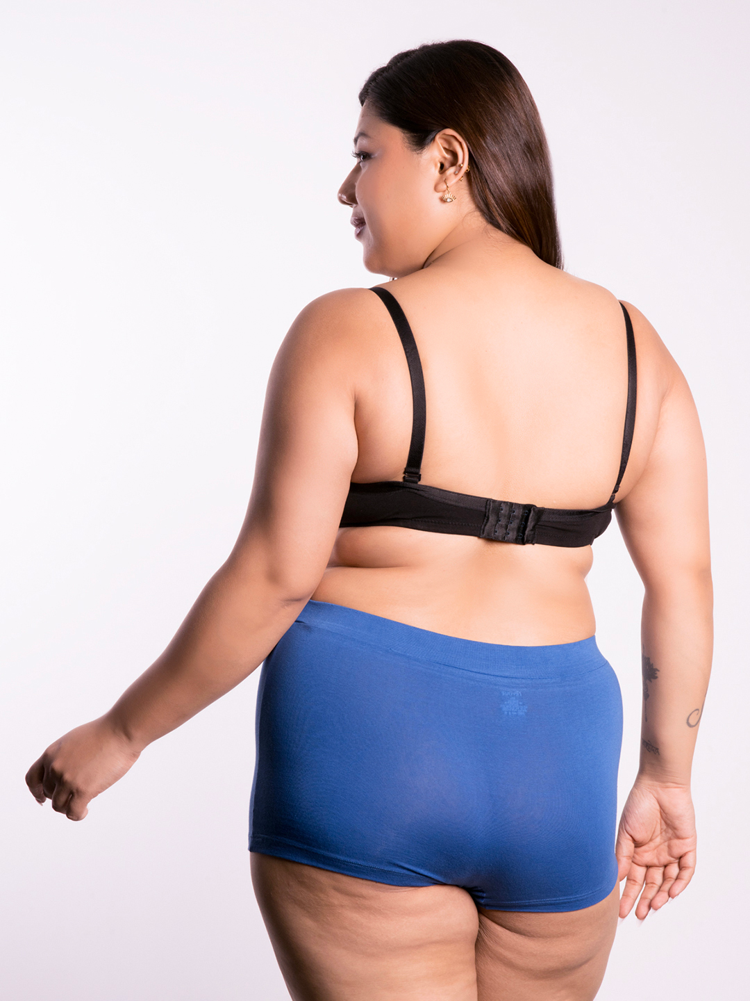 REVOUE Comfy Padded Wirefree Low Coverage Black T-shirt Bra and Blue BoyShort Panty Combo