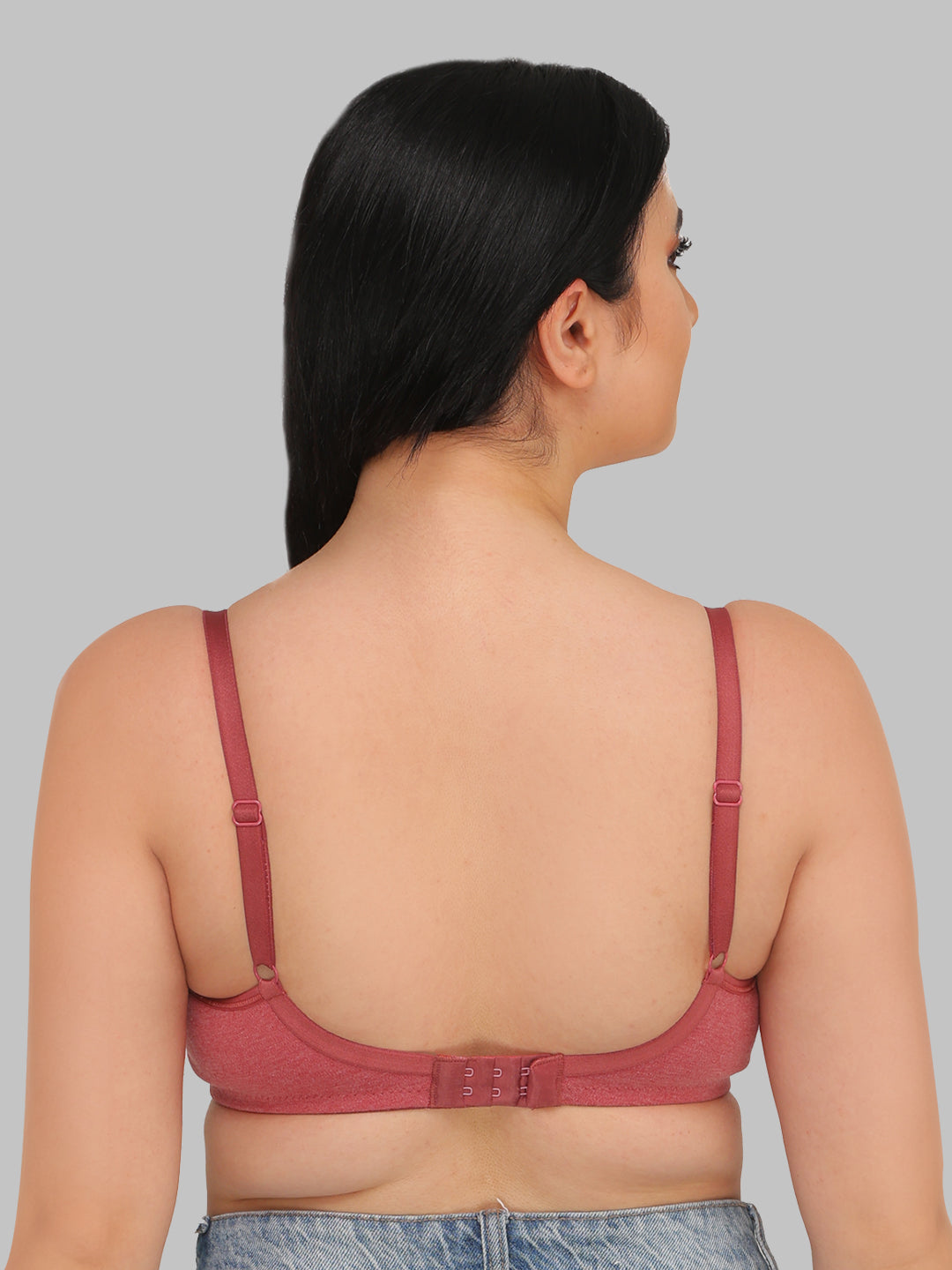 REVOUE Everyday Antimicrobial Non-Padded Wirefree Pure Cotton 3/4th Coverage T-shirt Bra Light Deep Rose color