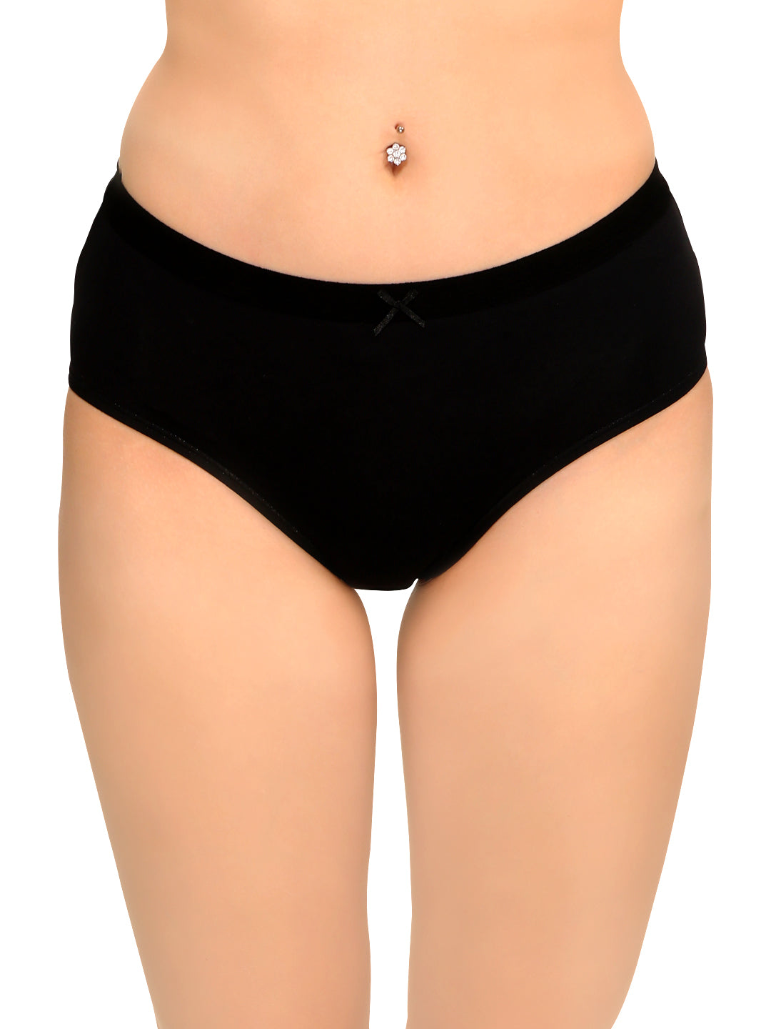 Comfortable black cotton hipster panties with medium rise and full coverage, designed to leave no marks. REVOUE Medium Rise Full Coverage No Marks Cotton Hipster Panty.