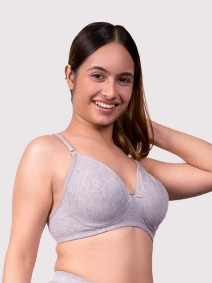 REVOUE Everyday Antimicrobial Non-Padded Wirefree Pure Cotton 3/4th Coverage T-shirt Bra