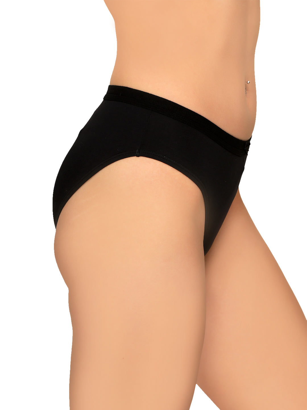 Black cotton bikini panty with a low waist and no visible marks design. REVOUE Modern Low Waist No Marks Cotton Bikini Panty.