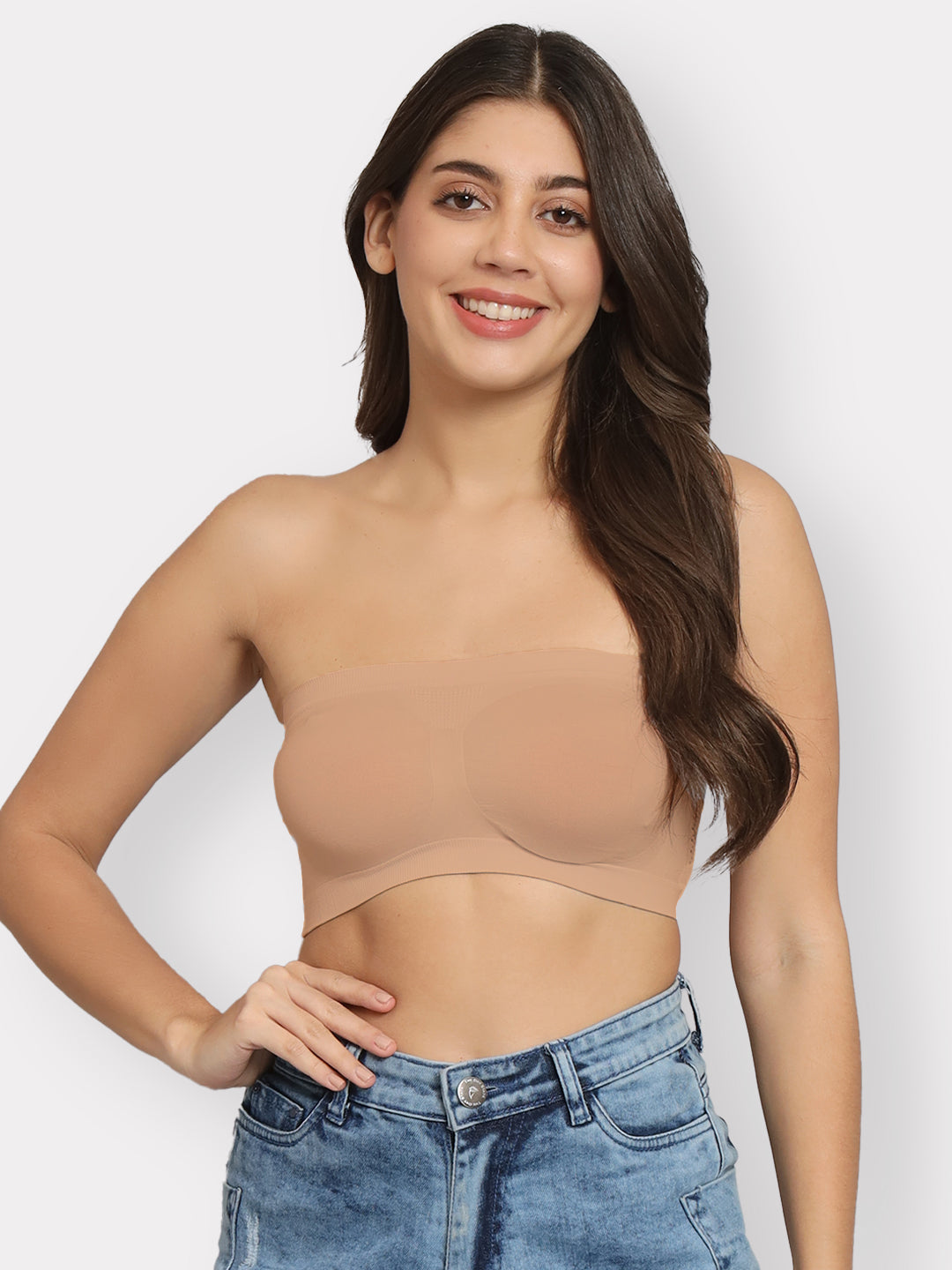 REVOUE Wirefree Strapless Nylon Elastane Full Coverage Tube Bra